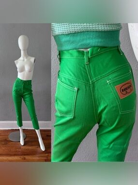 Vintage 70s Green High Rise Pedal Pushers Capri Jean Pants XS